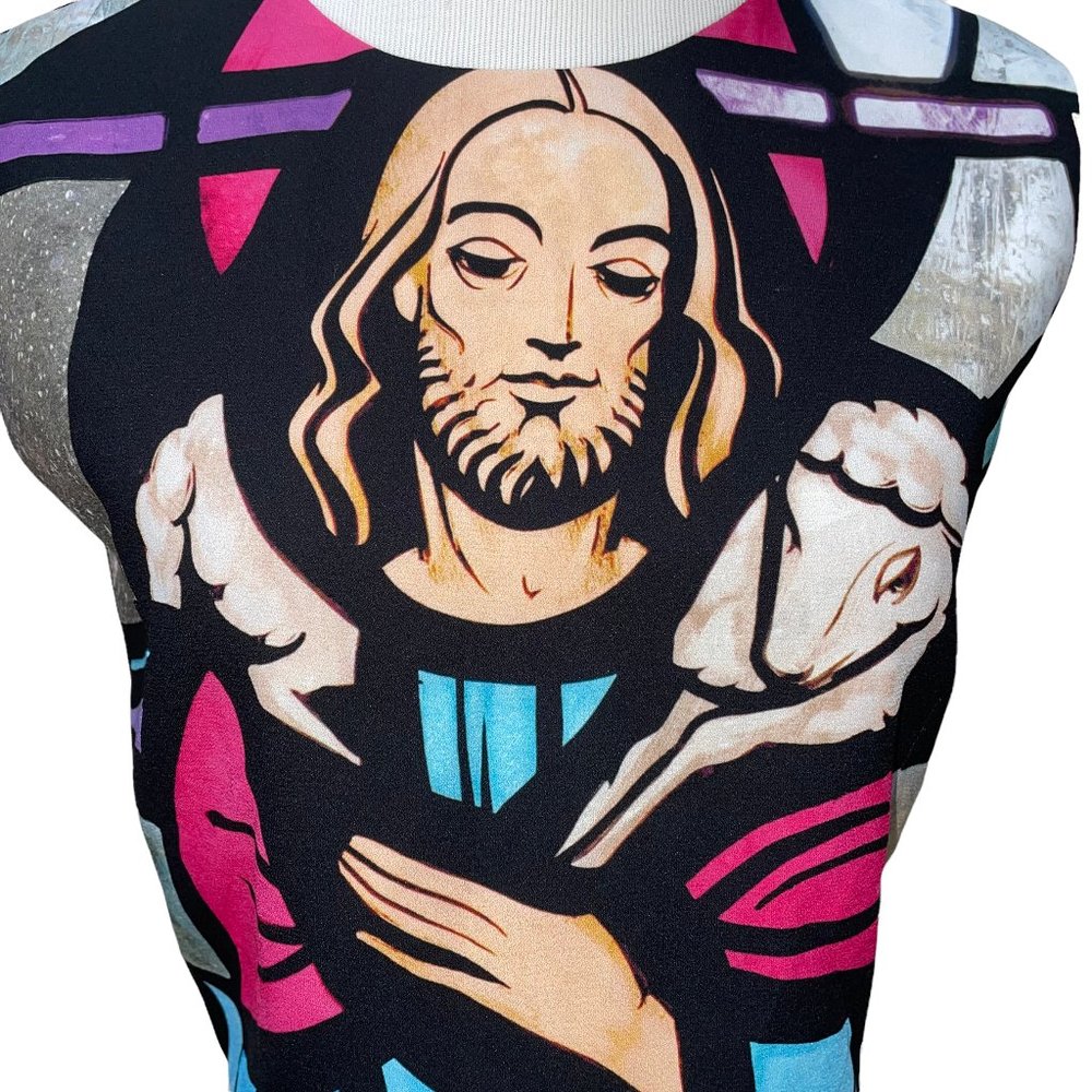 Karla Spetic Runway Jesus Chic Divinity Print Lined Sleeveless Top Lamb of God - Picture 3 of 10